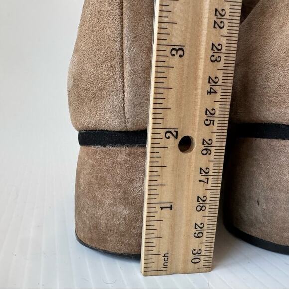 Vintage HD2 Studio suede chunky heel square toe lace up short boots size 7 tan - Picture 4 of 9